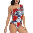 thumbnail image 3 of Pofeuu Leaves And Flowers Print Women's One Piece Swimsuits One Shoulder Swimwear Asymmetric Ruffle Monokinis Bathing Suits-XX-Large, 3 of 6