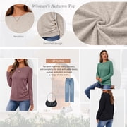 SUNBS Women's Long Sleeve Tunic Blouses Fall Button Side Ruched Shirts Crewneck Casual Tops Fashion Clothes