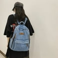thumbnail image 6 of Student Denim Backpack Zipper Bookbag Multi Pockets Large School Bag(Light Blue), 6 of 8