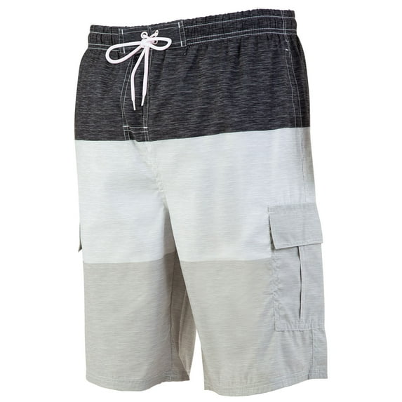 North 15 Men's Board Beach Swim Trunks Shorts with Cargo Pokcet-5111-Blk/Gry-5XL