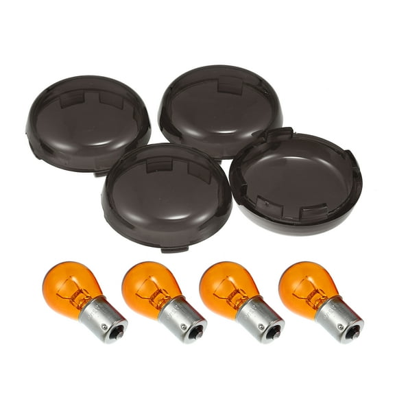 Unique Bargains Smoked Black Turn Signal Lens Kit W/ Bulbs for Harley Softail Dyna Sportsters 02-13 Amber Color Light