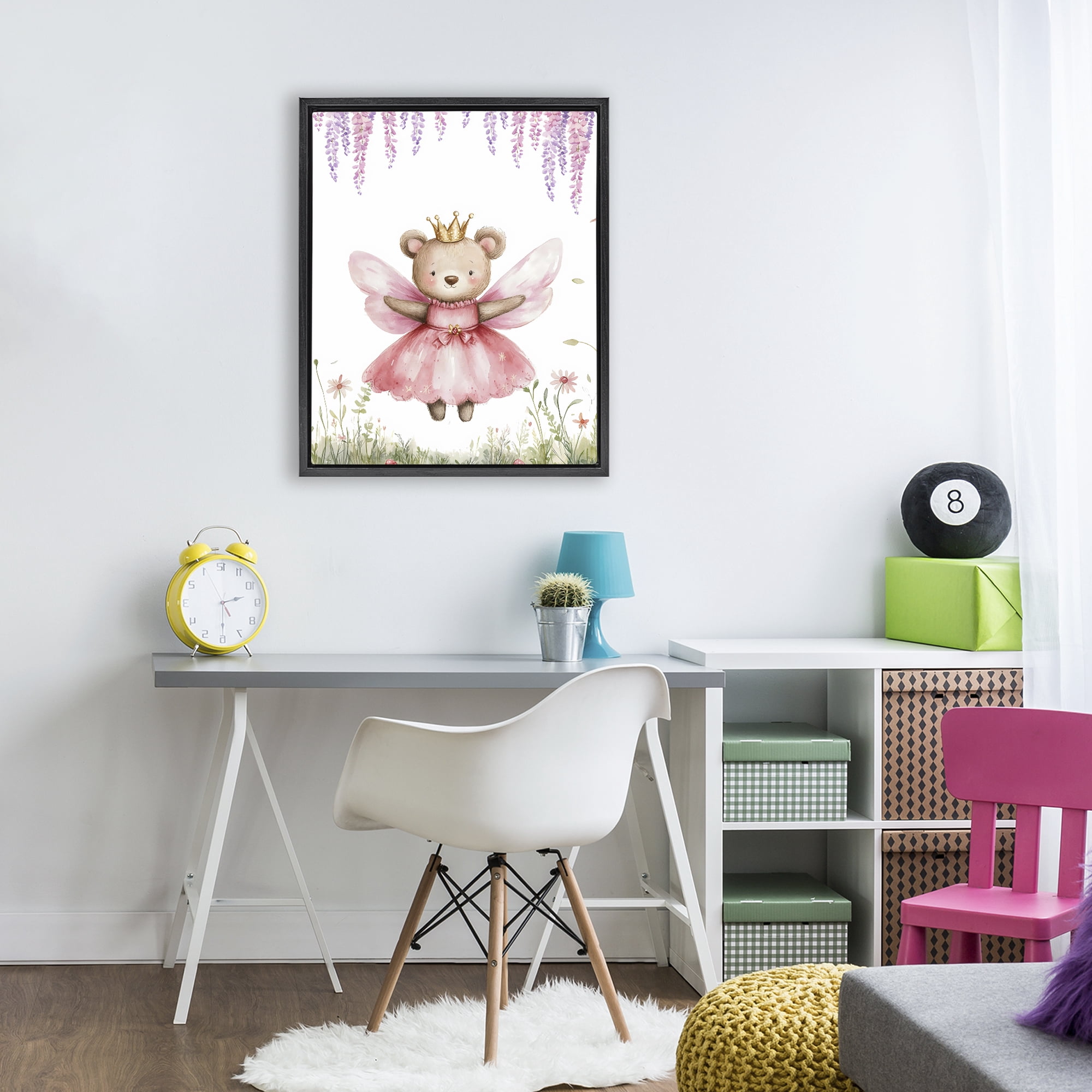Stupell Industries Woodland Bear Forest Fairy Black Framed Floater Canvas Wall Art, design by LSR Design Studio