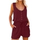 thumbnail image 2 of ICHUANYI Clearance Women Casual Jumpsuits Sexy Drawstring Button V-Neck T-Shirt Sleeveless Fashion Loose Fit Button Tank Tops Jumpsuits(Wine, L) ICHUANYI WER2023081004206, 2 of 4