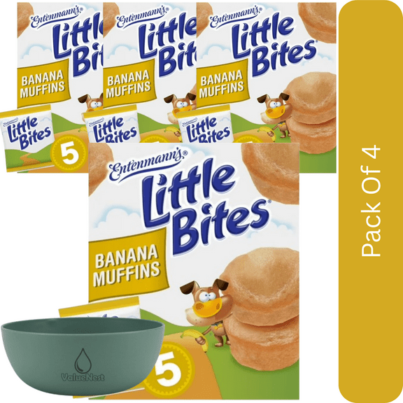 Little Bites Banana Mini Muffins – 5 Packs, 8.25 oz Box-4pk, With Olive Green Bowl By ValueNest