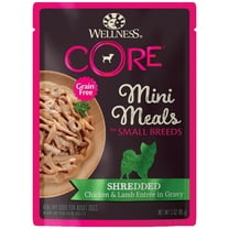 Wellness CORE Natural Grain Free Small Breed Mini Meals Wet Dog Food, Shredded Chicken & Lamb Entrée in Gravy, 3-Ounce Pouch (Pack of 12)