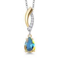 925 Silver and 10K Yellow Gold Mercury Mist Mystic Topaz and White Lab Grown Diamond Pendant Necklace for Women | 1.03 Cttw | Gemstone November Birthstone | Pear Shape 8X5MM | With 18 inch Chain