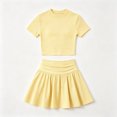 thumbnail image 5 of Tfken Outfit Sets For Girls Short Sleeve Tops With Pleated Skirts Set Lightweight Summer Toddler Classic Clothes Size 10-11 Years Yellow, 5 of 9