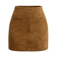 thumbnail image 4 of Sevevn Women's High Waist Faux Suede Bodycon A-Line Short Mini Skirt Khaki M, 4 of 8
