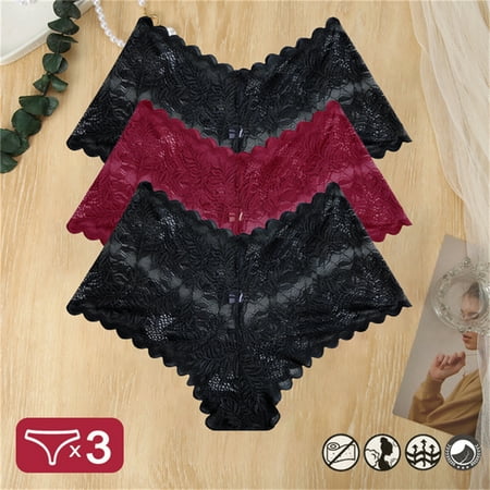 

3Pcs/Set Women Sexy Floral Lace Panties Perspective Boyshort Underpants V-Waist Breathable Lingerie