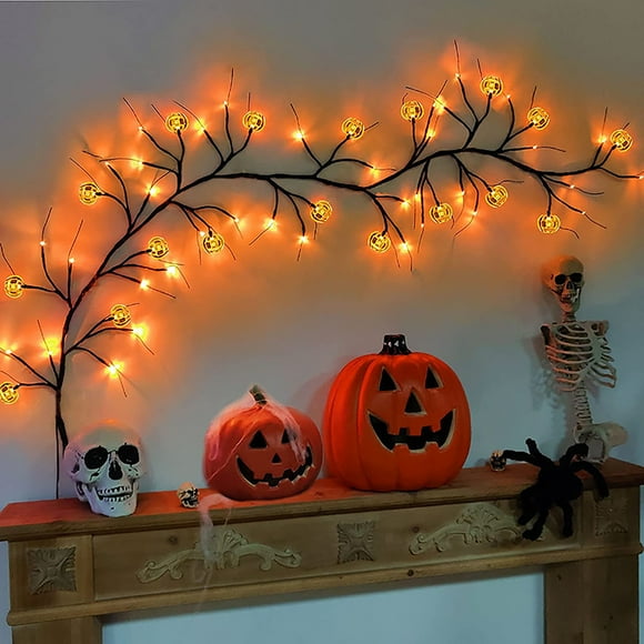 Farmhouse Decor Halloween String Light Decorations 6 Feet 45 LED Pumpkin Purple Orange Garland Light Battery Operated Halloween Scary Decorations