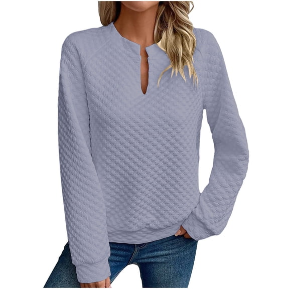 Women's Sweatshirt Long Sleeve V Neck Plain Solid Pullover Top Navy XL