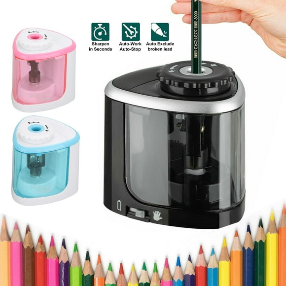 Electric Pencil Sharpener, Auto & Safety Features Electric Pencil Sharpener, Heavy Duty Helical Blade Electric Pencil Sharpener, 2AA Battery Powered (Battery not included)