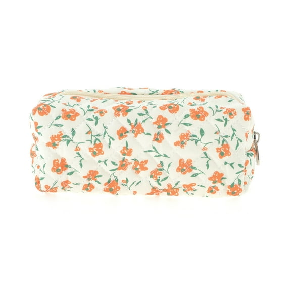 Unique Bargains 1 Pc Women Small Floral Print Makeup Bag for Travel Vacation Orange Polyester