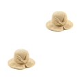 thumbnail image 3 of Sombrero de paja Qarigey de verano Con Bowknot de ala ancha color Caqui, 3 of 6