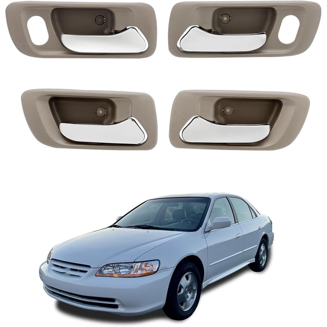 HUGFEGWE Inside Door Handle Set (4 PCS), Compatible with 1998-2002 Honda Accord, 1999-2004 Honda Odyssey | Front & Rear Left Driver & Right Passenger, Beige Bezel with Chrome Lever | OE#