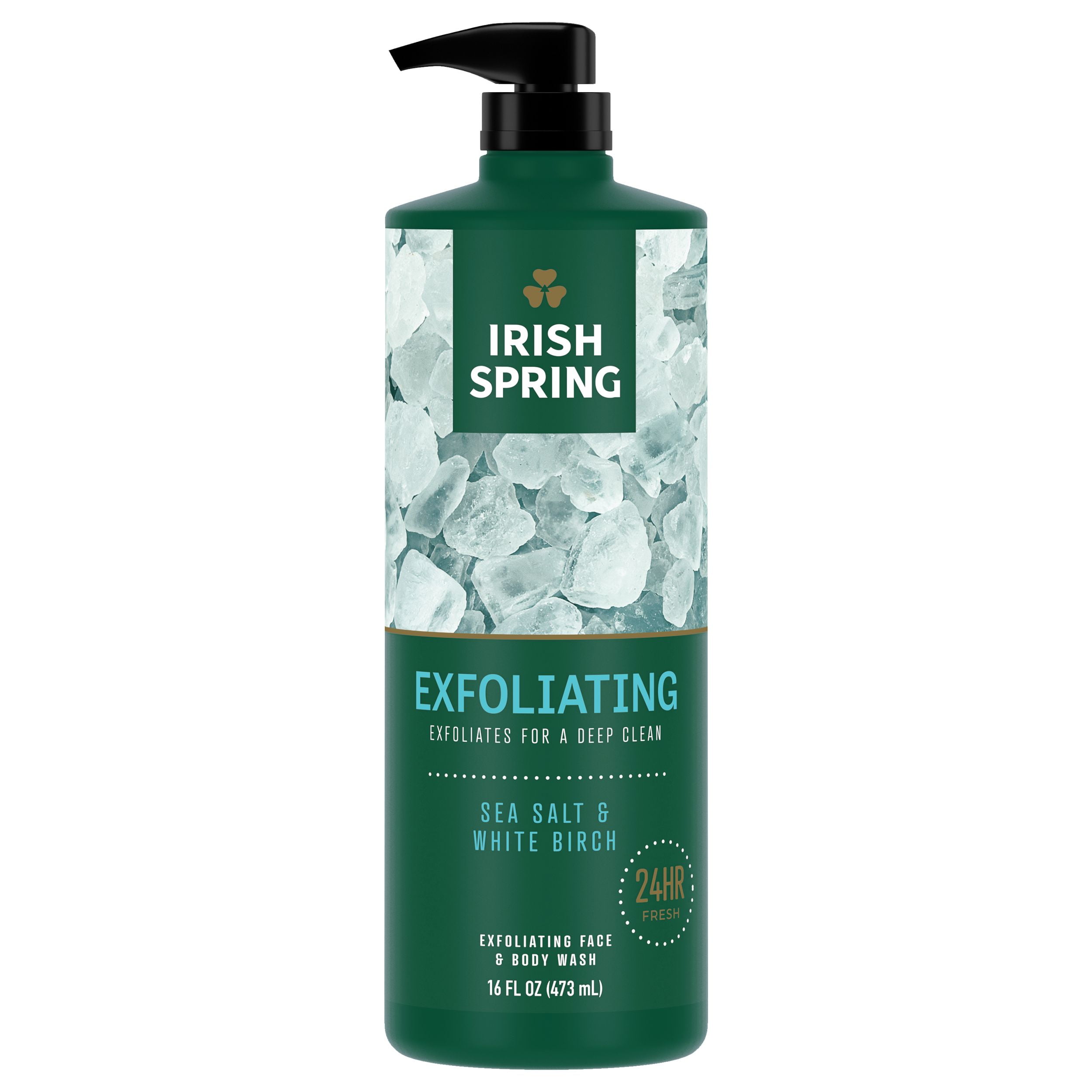 Irish Spring Exfoliating Body Wash for Men, Gel with Sea Salt and White Birch Scent, 16 fl oz Pump