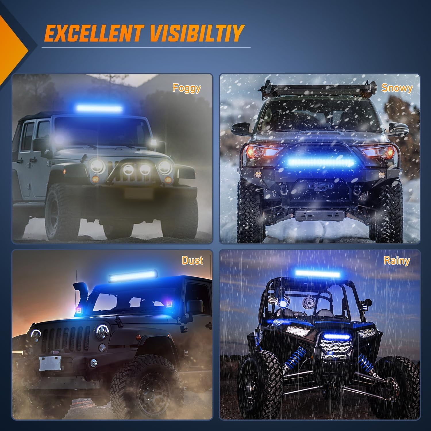 Nilight 20 Inch Blue LED Light Bar 126W Spot Flood Combo Beam Off-Road Driving Light for Truck UTV Pickup Van Boat Emergency Use