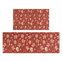 Red Christmas Gingerbread and Mitten Pattern Kitchen Rugs Sets Of 2,Anti Fatigue Kitchen Mat Rugs Non Slip Washable,Decorative Kitchen Floor Mats for Kitchen,Sink,Laundry,17"x30" 17"x47"
