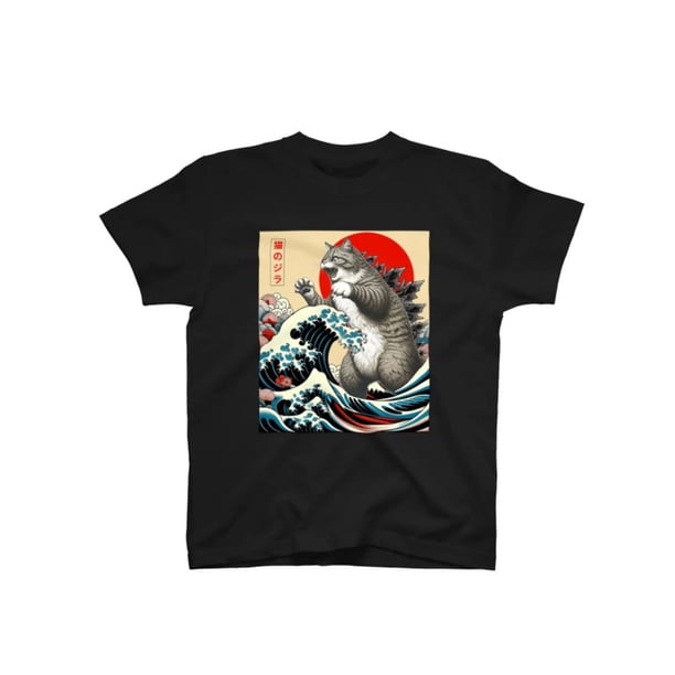 Camiseta Catzilla con diseño de gato japonés, divertida, para hombres, mujeres y niños