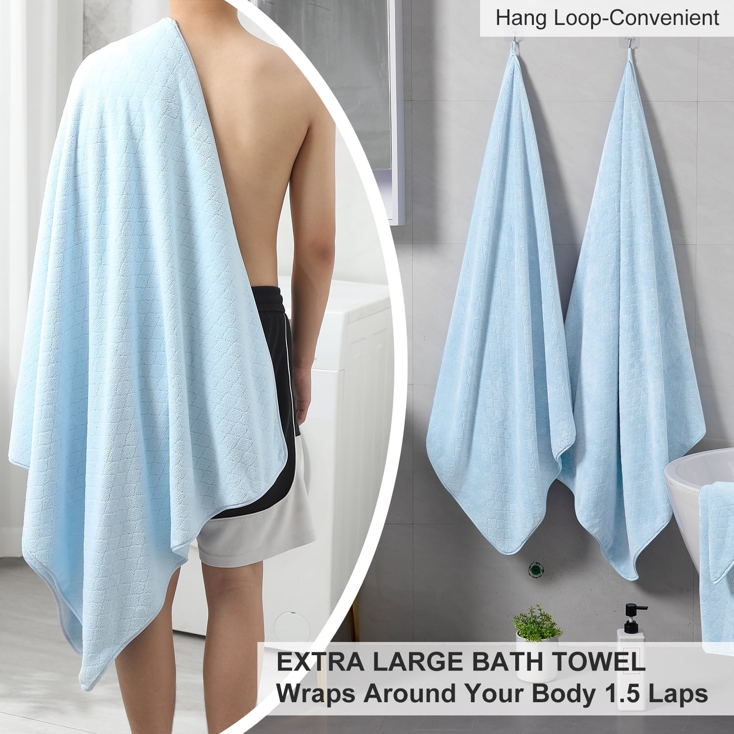 Green Essen 4 Pack Bath Towels Extra Large 35"x 70"Highly Absorbent Quick Dry Large Bath Towels Oversized Microfiber Bath Sheets Soft Bulk Towels for Bathroom Kitchen Spa Hotel Gym Pet(Blue)