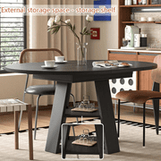 43.3-59 Extendable Round Dining Table for 4-8, Mid Century Modern Wooden Round Table with Removable Leaves Space Saving, for Kitchen Living Room