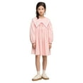 thumbnail image 2 of LittleSpring Long Sleeve Dress for Girls Peter Pan Collar Dress Size 6-7 Kids Pink Dress Knee-Length Nautical Zipper Waist Ties, 2 of 6