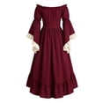 thumbnail image 4 of Women off Shoulder Renaissance Medieval Dress, Bell Long Sleeve Lace Up Corset Maxi Gown, Gothic Witch Cosplay Costume for Halloween Party Renaissance Fair Vintage themed Event Purple XXL(XXL), 4 of 5