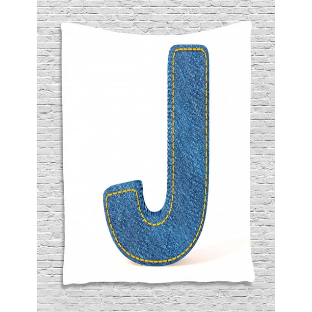 Letter J Tapestry, Blue Jean Patterned Denim Alphabet Font Design ...