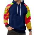 thumbnail image 2 of Men’s Long Sleeve Pullover Hoodie with Camouflage Pattern Raglan Sleeves and Adjustable Drawstring Hooded Sweatshirt Dark Blue L, 2 of 5