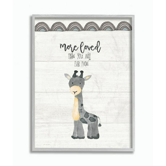 Stupell Industries More Loved Giraffe Cartoon Family Design Graphic Art Gray Framed Art Print Wall Art, 11x14, by Jo Moulton