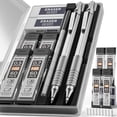 thumbnail image 1 of Nicpro 2 PcS Mechanical Pencils 05mm & 07 mm with case, Metal Artist Pencil Set with 4 Tubes HB Lead Refills, 2 Erasers, 9 Eraser Refills For Art Writing Drafting, Drawing, Sketch, Silver, 1 of 4