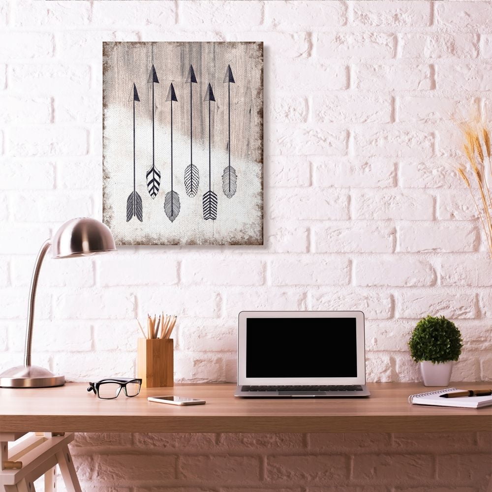 Tribal Arrow Feather Pattern Black And White Design XXL Stretched Canvas Wall Art by Ziwei Li