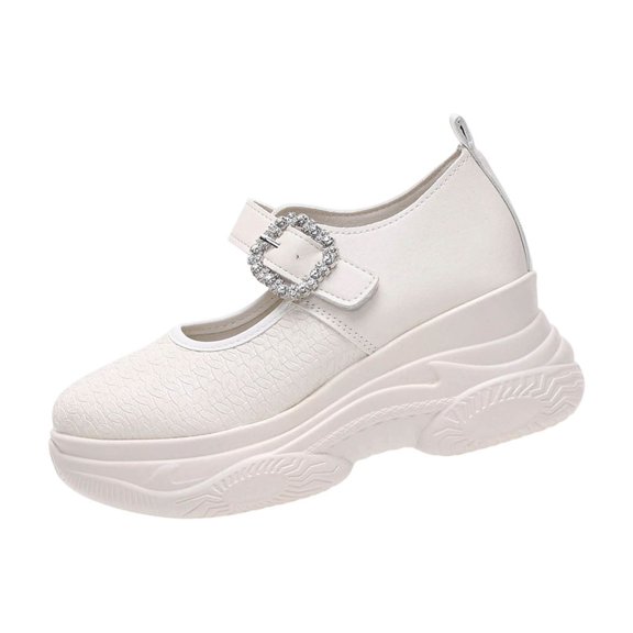 ZACPNCV Womens Platform Mary Janes Shoes Decorative Buckle Plus Size Spring Summer Thick Sole Height Increasing Casual Flats