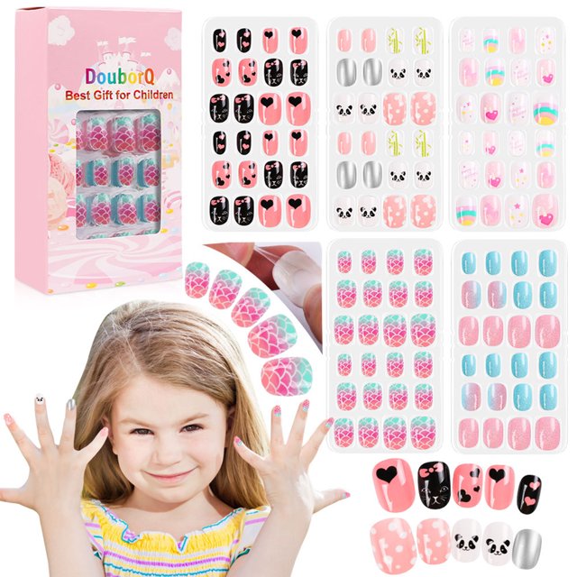 120Pcs/Set Cute False Nails Full Cover Nail Tips for Children DIY Nail Art Kids Gift