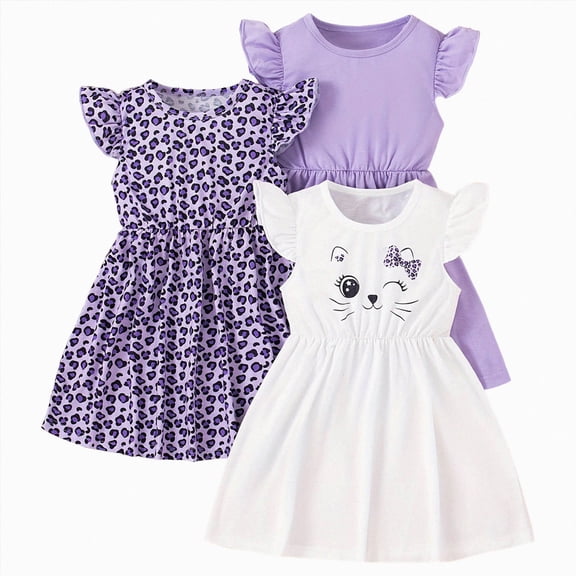 3-Pack Girls Dresses Print Toddler Girls Casual Clothes Trendy A-Line Dress