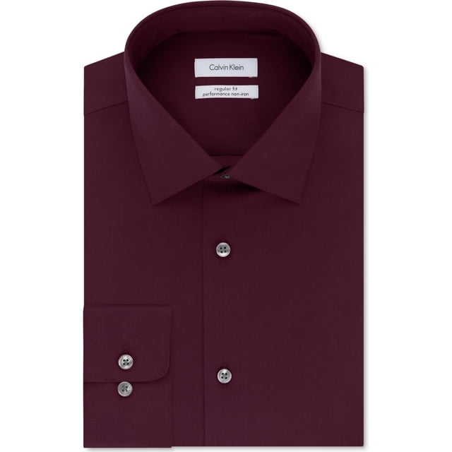 Calvin Klein - Camisa de vestir para hombre, sin planchar, con botones, color rojo, cuello de 16.5 pulgadas, manga de 34 a 35 pulgadas