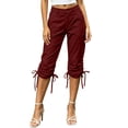thumbnail image 3 of VBVC Women's Adjustable Hem Capri Cargo Pants , Calf Length Hiking Pants For Women,Ladies' Button Fly Outdoor Cropped Trousers with Pockets,Red,S-2XL, 3 of 10