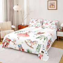 jejeloiu Kawaii Ballet Dancer Twin Sheet Sets,Merry Xmas Twin Fitted Sheet,Christmas Nutcracker Soldier Flat Sheet For Men Women,Microfiber Bedroom Decor,3-Piece
