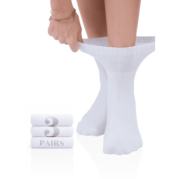 Hugh Ugoli Bamboo Ankle Loose Fit Diabetic Socks for Women, 3 Pairs, White, Shoe Size: 6-9