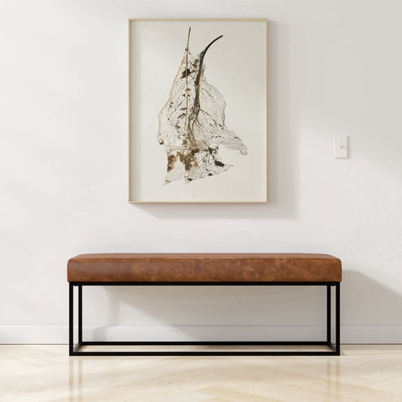 Simpli Home Candice 56 inch Wide Contemporary Modern Rectangle Ottoman Bench in Tan Genuine Leather