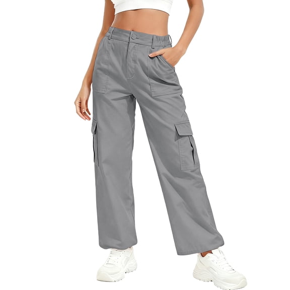 JWD Womens Parachute Cargo Pants with Pockets Quick Dry Hiking Pants Lightweight Water-Resistant Baggy Joggers Dark Gray L