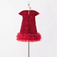 thumbnail image 4 of Hotiary Toddler Baby Girl Glitter Sequin Dress Kids Sparkly Fancy Ruffle Short Sleeve Holiday Festival Tulle Dress Children Birthday Party Princess Dress Red for 2-8Y, 4 of 8