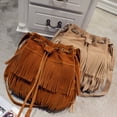 thumbnail image 6 of SPRING PARK Women Solid Color Fringe Tassels Drawstring Crossbody Shoulder Purse Suede Bucket Bag, 6 of 7