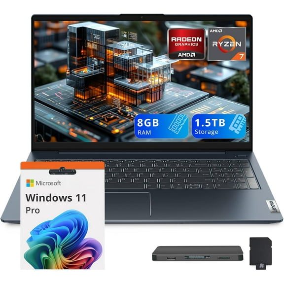 Lenovo IdeaPad 5 15.6" FHD Laptop, AMD Ryzen 7 5825U, 8GB RAM, 1.5TB Storage(512GB SSD 1TB Docking Station Set), AMD Radeon Graphics, Backlit Keyboard, Wi-Fi, Webcam, Win 11 Pro, Abyss Blue