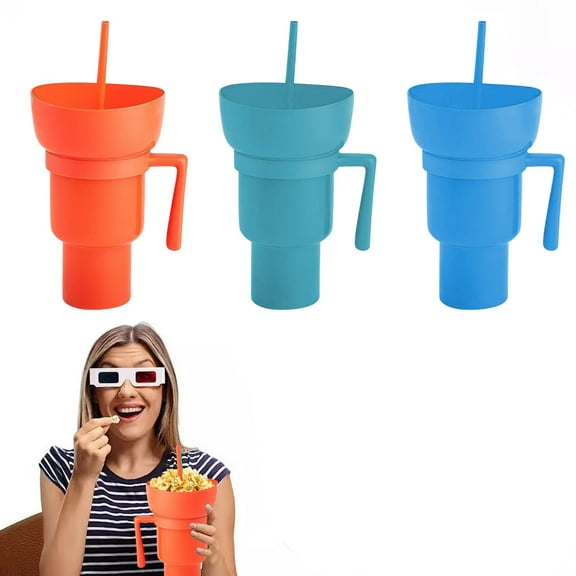 Savings Nsxcdh Snack and Drink Combo Cup 2-in-1 Reusable Cup with Straw Handle 33oz Spill-Proof Snack Holder for Movie Theater, Poolside or Yard Use Gift