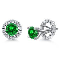 Gem Stone King 925 Sterling Silver Stud Earrings Round Created Emerald Moissanite (2.42 Cttw)