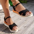 thumbnail image 4 of Rokment Womens Linen Platform Wedge Dressy Sandals Ladies Beach Breathable Open Toe Ankle Strap Espadrilles Chunky High Heels Dress Summer Shoes for Bride Wedding Orange Size 8, 4 of 7
