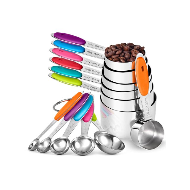 Measuring Cups and Spoons Set: U-Taste 18/8 Stainless Steel 12 Pieces Metal Stacking Kitchen Baking Cooking Food Measure Set 7 Cups 5 Spoons