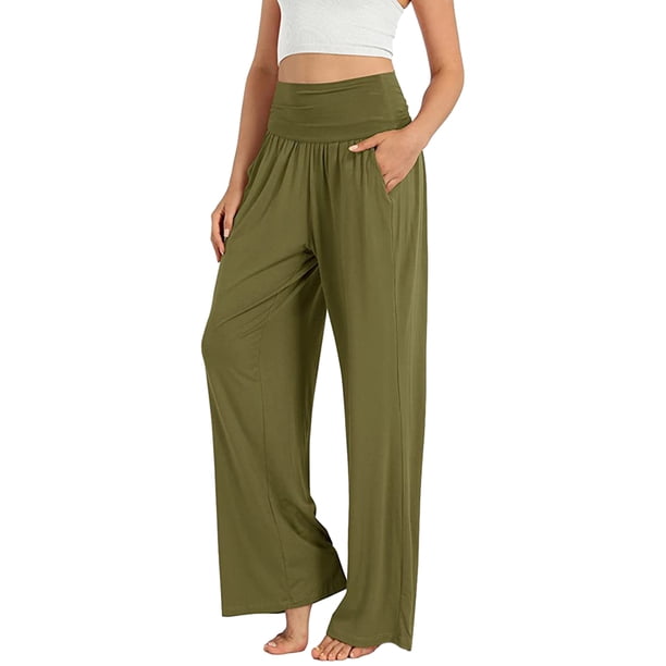 Lucakuins - Pantalones de pierna ancha para mujer, de verano, atléticos, de yoga, informales, de color sólido, de cintura alta, sueltos Lucakuins moda