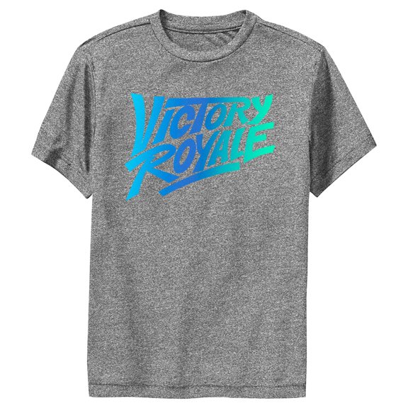Boy's Fortnite Victory Royale Gradient Logo Performance Graphic Tee Charcoal Heather Medium